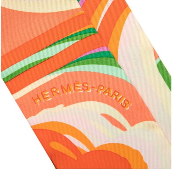 Hermes Multicolor Silk Twilly Scarf with Orange Case - Picture 6 of 8